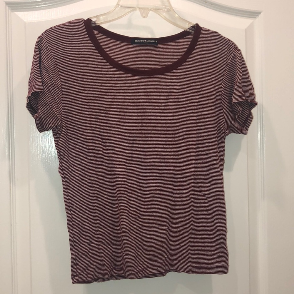Brandy Melville burgundy and white stripped shirt